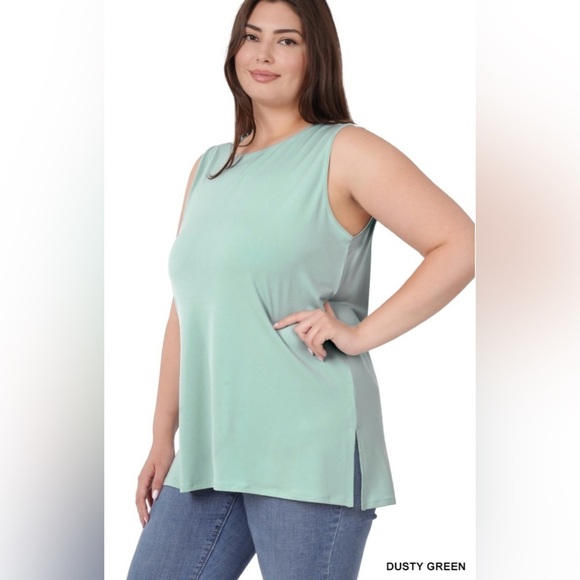 New🎉2 for $20 Plus Size Dusty Green Sleeveless Split Hem Women Top Size 1X 2X 3X - Picture 1 of 4